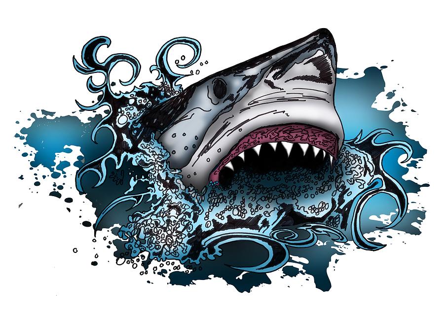 Shark Attack Drawing by Adam Santana