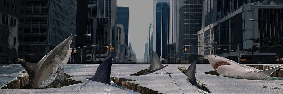 Sharks in the city Digital Art by Joe Tamassy