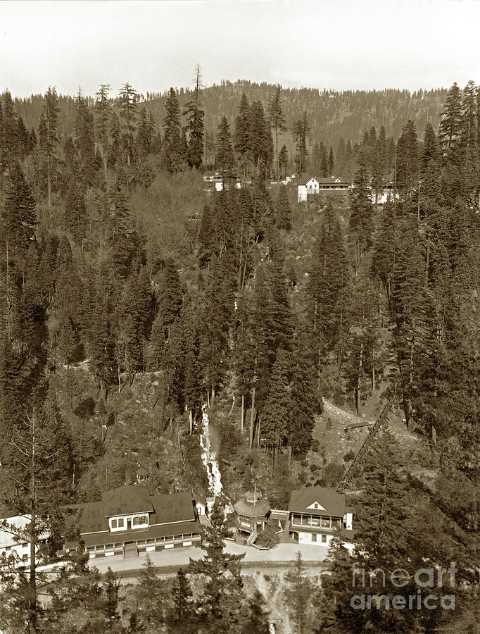 Sacramento Photograph - Shasta Springs Station from inspiration Point, on the Sacramento River  1910 by Monterey County Historical Society