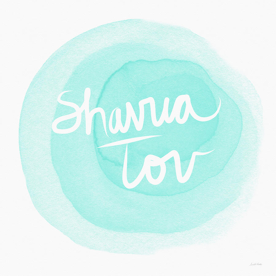 Shavua Tov Blue and White- Art by Linda Woods Painting by Linda Woods