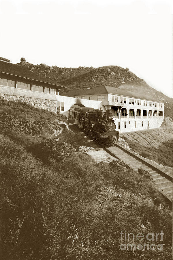 Locomotive Photograph - Shay engine No. 3  Summit of Mount Tamalpais circa 1910 by Monterey County Historical Society