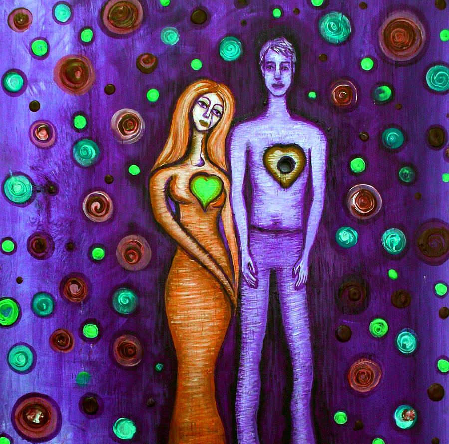 She Grieves the Hole in his Heart-Purple Painting by Brenda Higginson