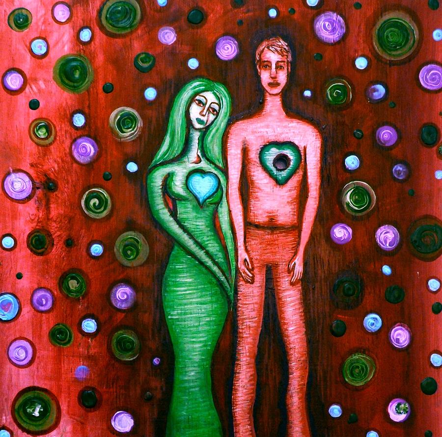 Abstract Painting - She Grieves the Hole in His Heart-Red by Brenda Higginson