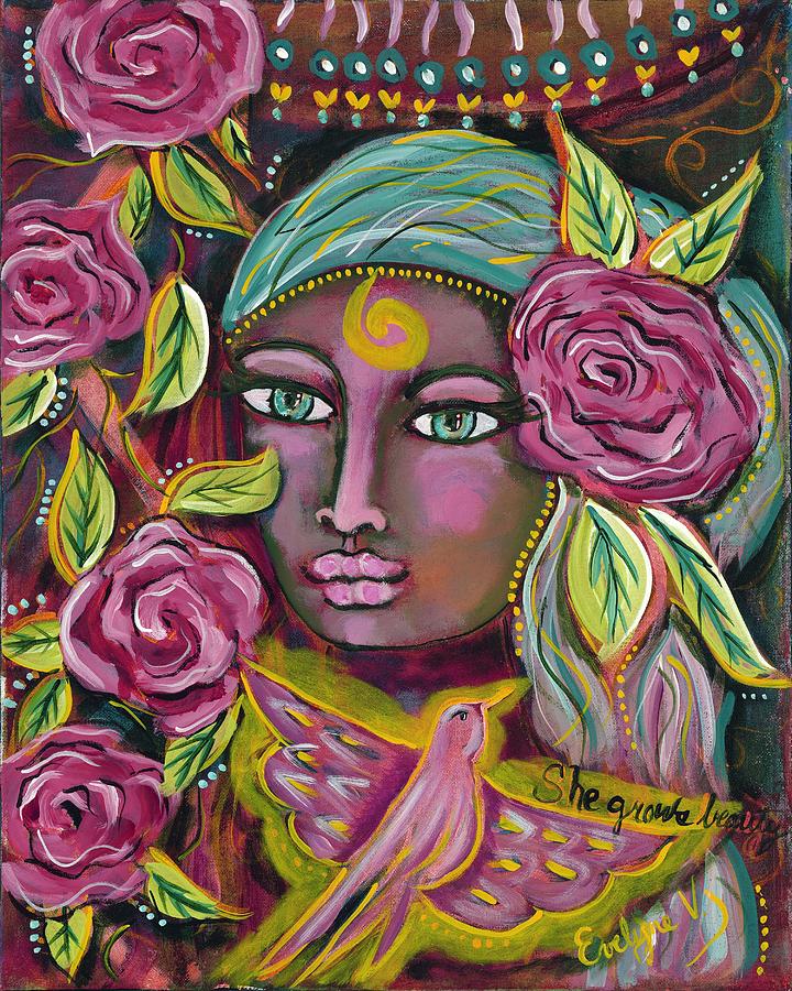 Pink Painting - She Grows Beauty by Evelyne Verret Pink Painting - She Grows Beauty by Evelyne Verret