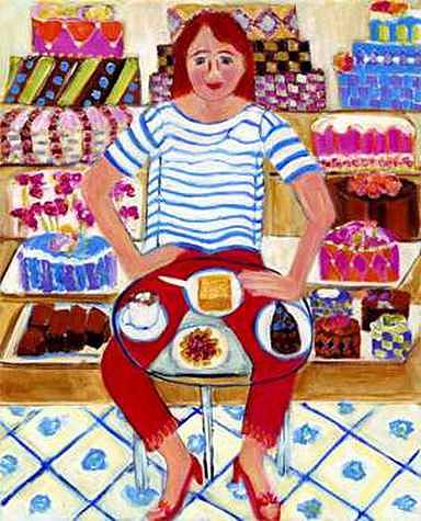 Whimsical Painting - She Just Stopped In For A Coffee by Linda Sharpe