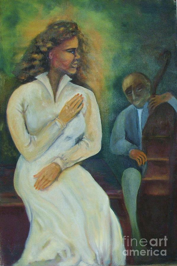 Jazz Painting - She sings the Blues by Rachel Wollach Asherovitz