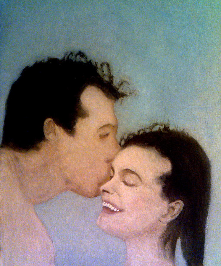 She Smiles As He Kisses Her Forehead Painting by Peter Gartner