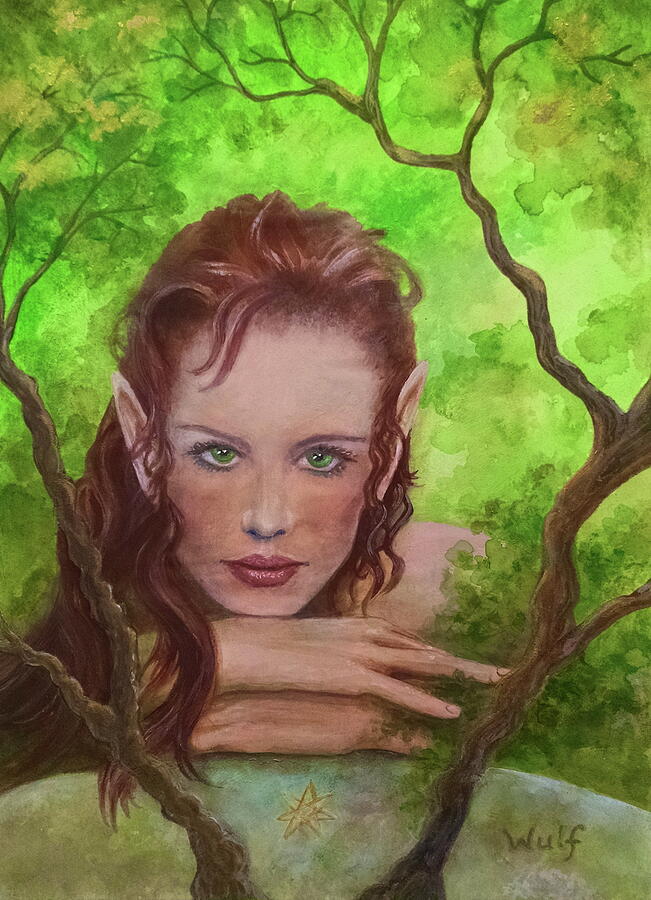 Elf Painting - She Watches through the Veil by Bernadette Wulf