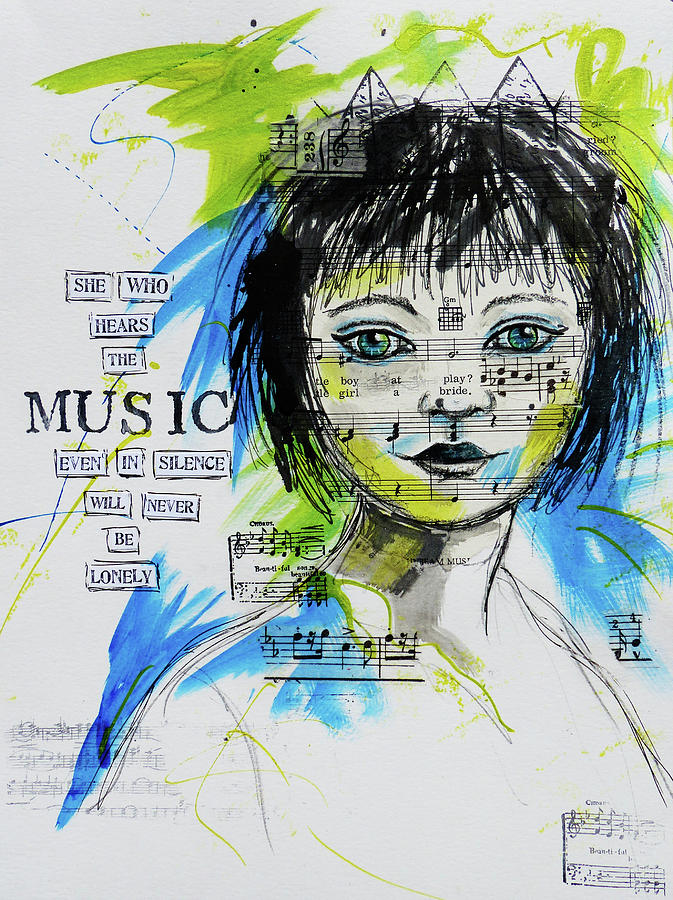 She who hears music Mixed Media by Lynn Colwell