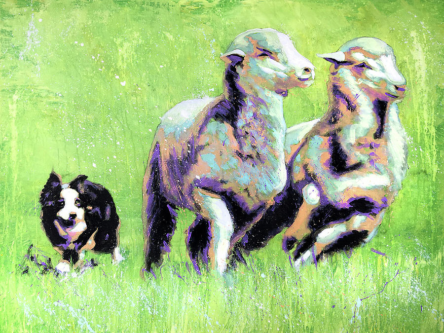 Sheep and Dog Painting by Steve Gamba