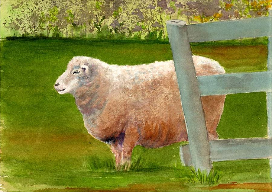 Sheep Painting - Sheep at Lliberty Farm by Peggy Bergey
