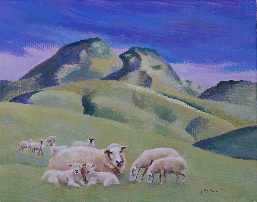 Sheep at Sutter Buttes Painting by Susan McNally