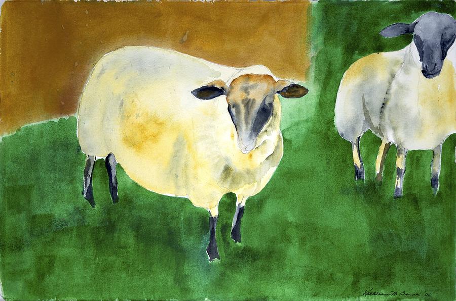 Sheep by the Wall Painting by Kathleen Barnes