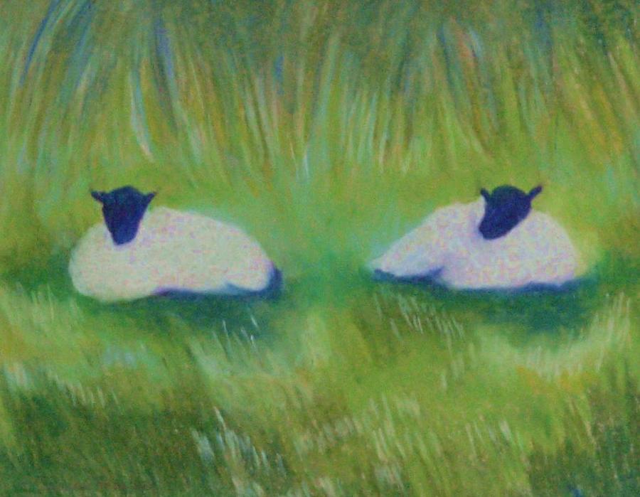 Sheep Painting - Sheep Chillin by Elaine Cummins