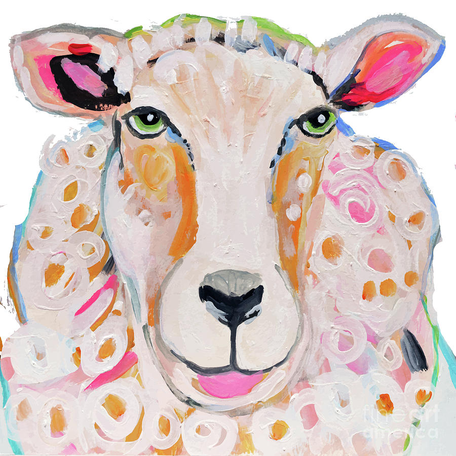 Sheep Painting - Sheep Face by Karen Fields