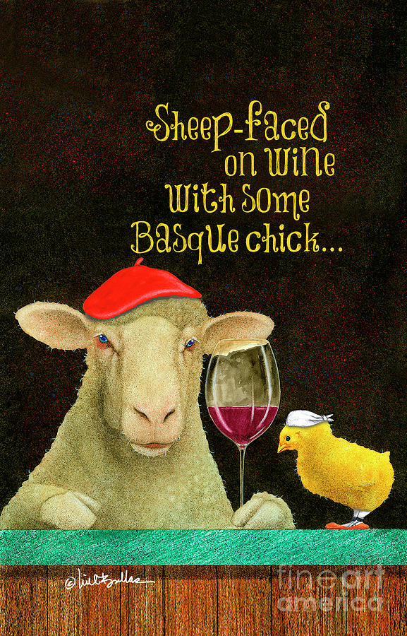 Animal Painting - sheep-faced on wine with some Basque chick... by Will Bullas