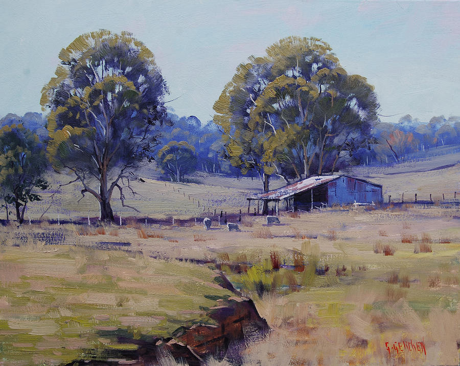 Sheep Painting - Sheep farm Landscape by Graham Gercken