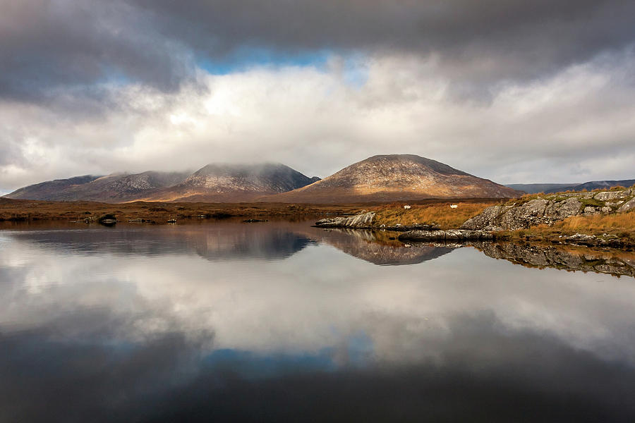 Sheep grazing in the reflected Connemara landscape Ireland Photograph by Pierre Leclerc Photography