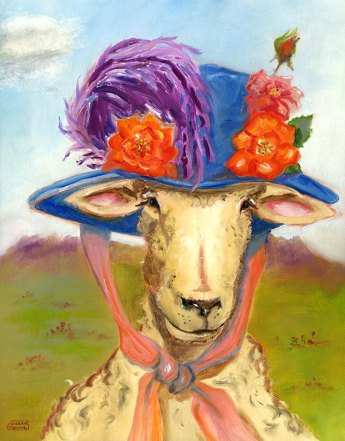 Sheep in Fancy Hat Painting by Susan Thomas