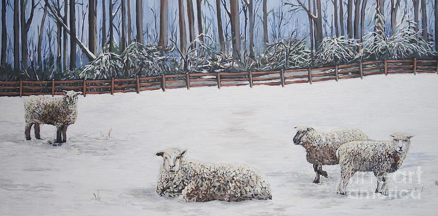 Sheep in Field Painting by Reb Frost