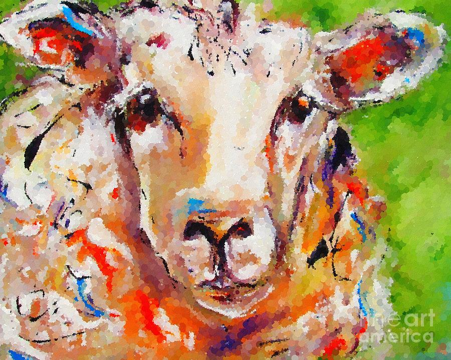 Curious Irish sheep available as a signed and numbered print on canvas see www.pixi-art.com Painting by Mary Cahalan Lee - aka PIXI