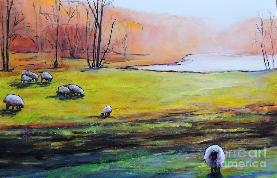 Sheep In Pasture Painting by Jodie Marie Anne Richardson Traugott          aka jm-ART