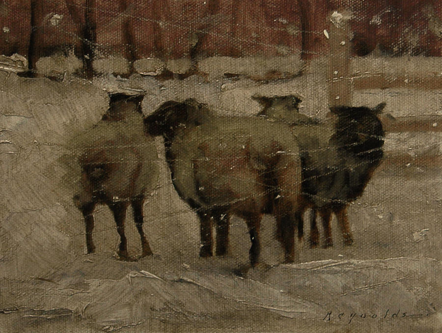Sheep In The Snow Painting by John Reynolds