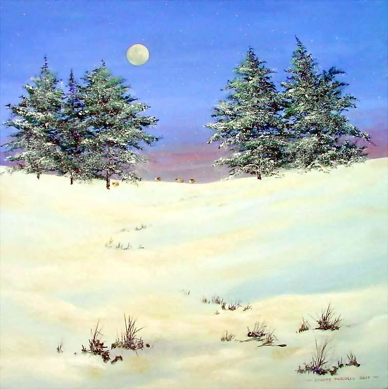 Sheep in the snow Painting by Stuart Parnell