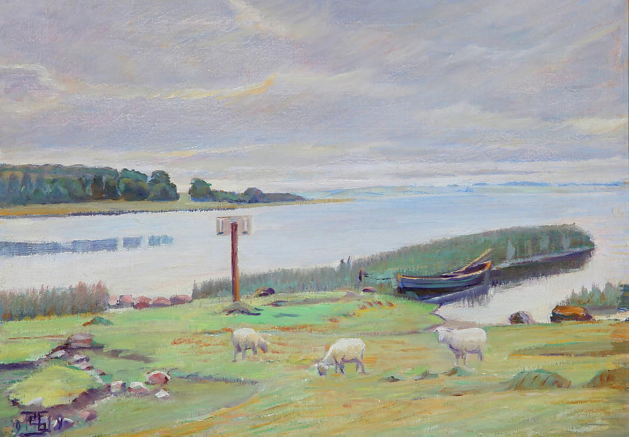 Sheep Near Fjord Painting by Mountain Dreams