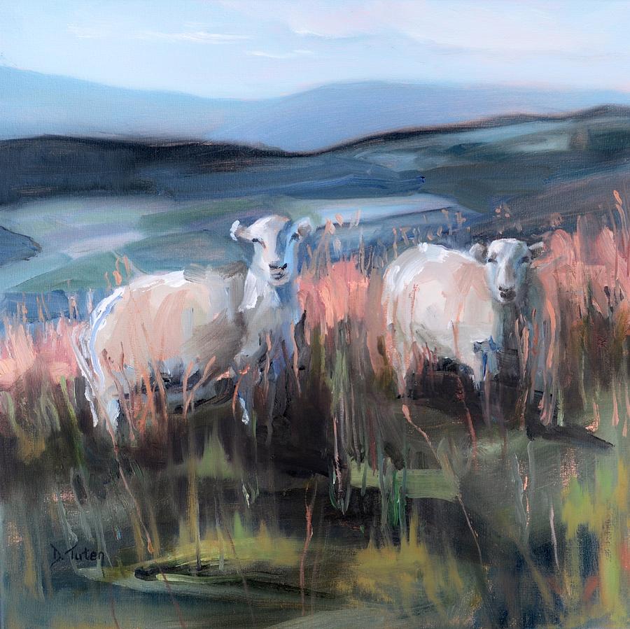 Sheep Painting - Sheep on a Hill at Brecon Beacons South Wales by Donna Tuten