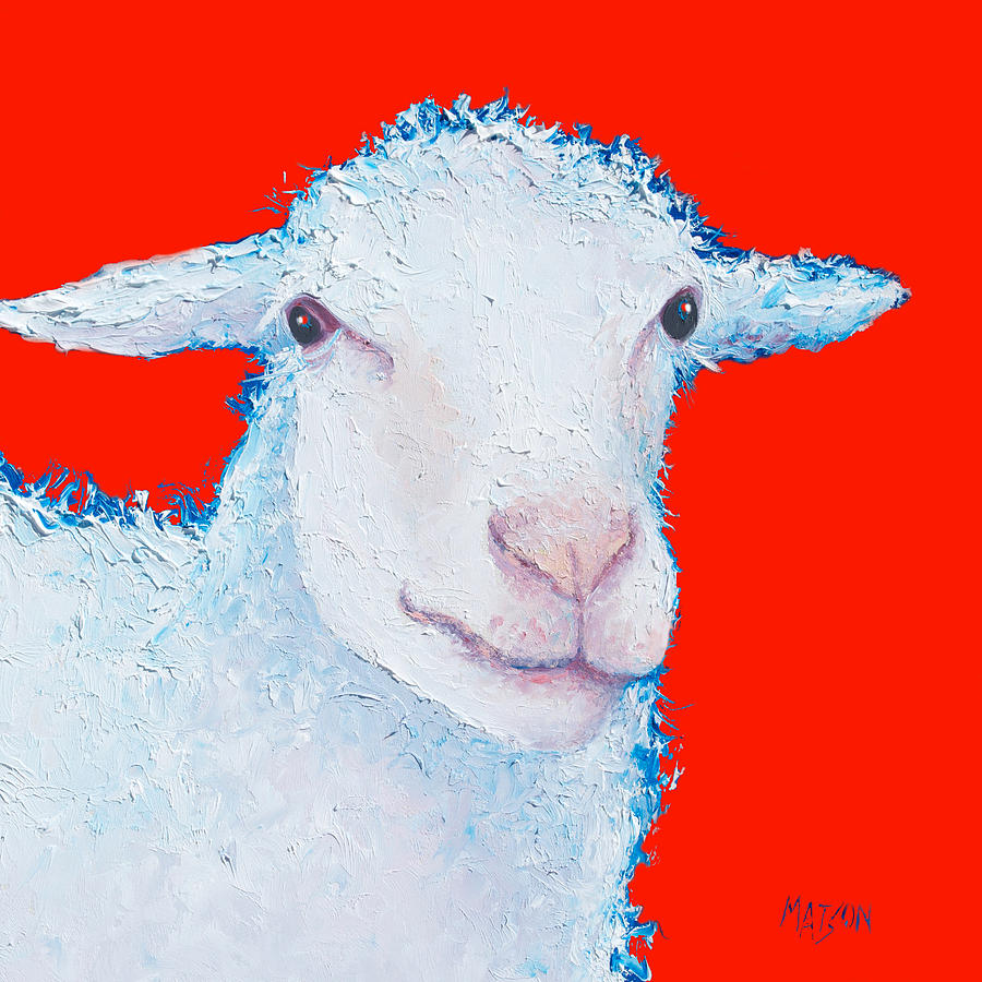 Sheep Painting On Red Background Painting