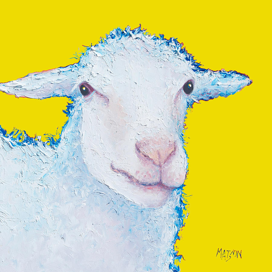 Sheep Painting on yellow background Painting by Jan Matson