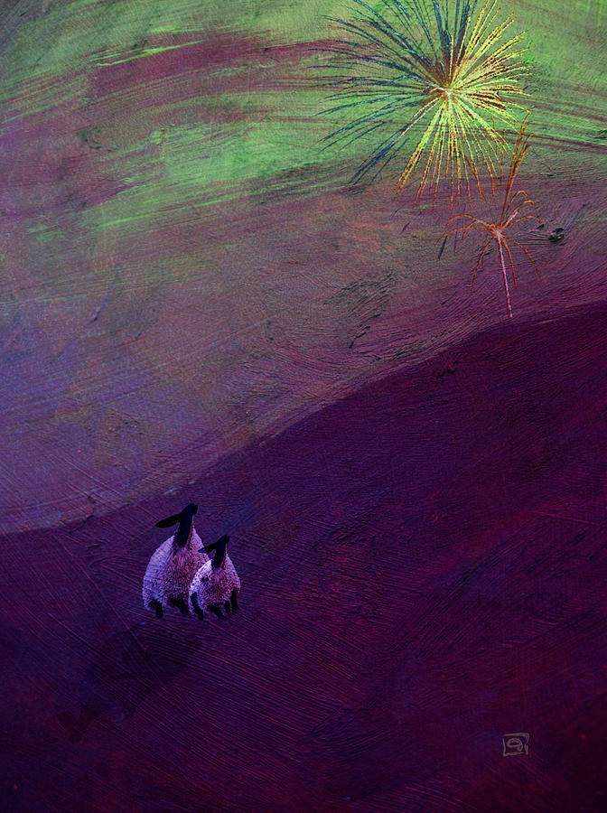 Sheep Watch the Fireworks  Digital Art by Jean Moore
