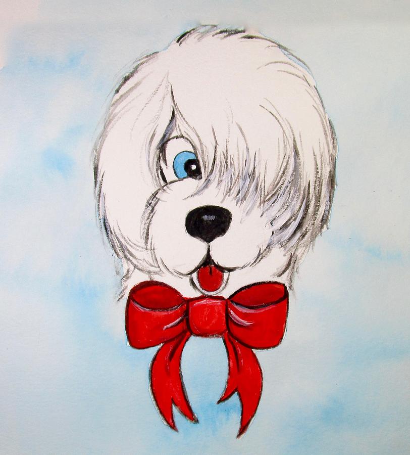 Sheepdog Cartoon Painting by Carol Blackhurst