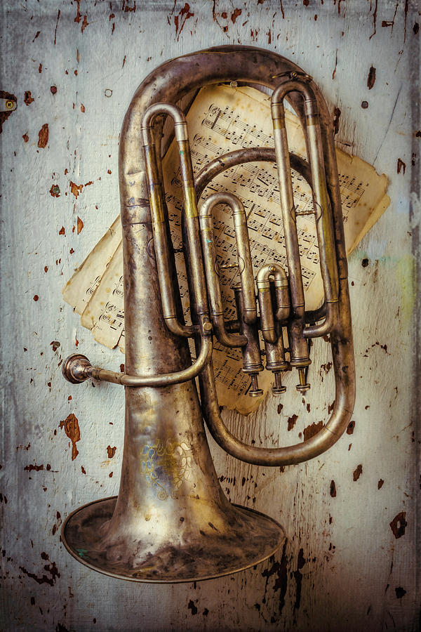 Sheet Music And Old Horn Photograph by Garry Gay