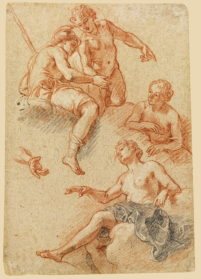 Sheet of studies of four figures Drawing by Charles De La Fosse