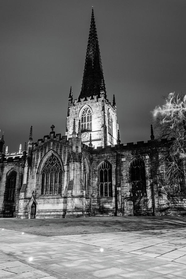 Sheffield Cathedral by night black and white photography Photograph by ...