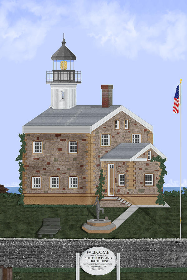 Lighthouse Painting - Sheffield Island Lighthouse Connecticut by Anne Norskog