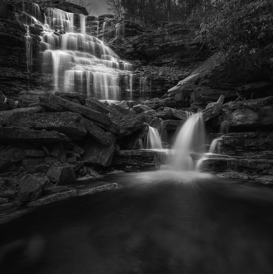 Sheldons Falls Square Black and White Photograph by Bill Wakeley