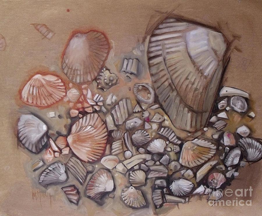 Shell Collection Beach Seashell Tan Clam sand Painting by Mary Hubley