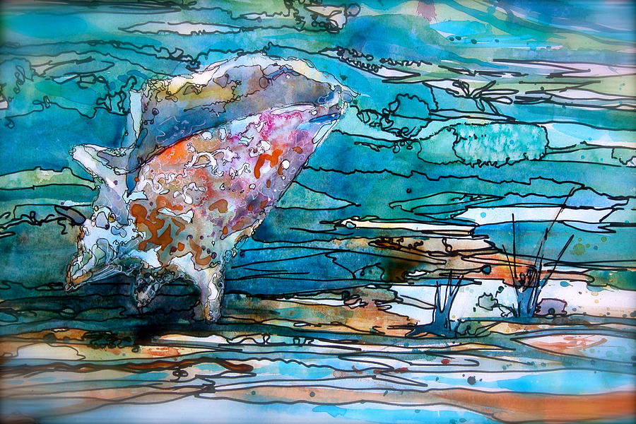 Fish Painting - Shell on the Beach by Shirley Sykes Bracken