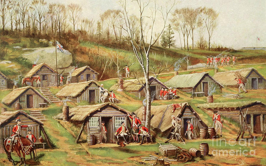 Shelters used by British and Hessian soldiers during the American Revolutionary War Painting by American School