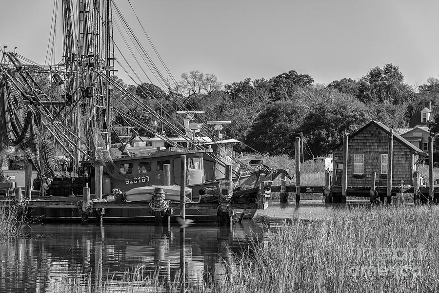 Shem Creek Black and White Photograph by Dale Powell