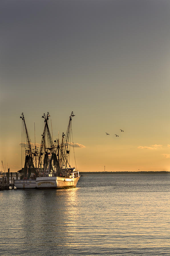 Sunset Photograph - Shem Creek Fishing Boats - Charleston SC  by DCat Images