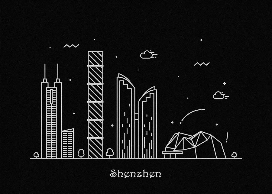 Shenzen Skyline Travel Poster Drawing by Inspirowl Design