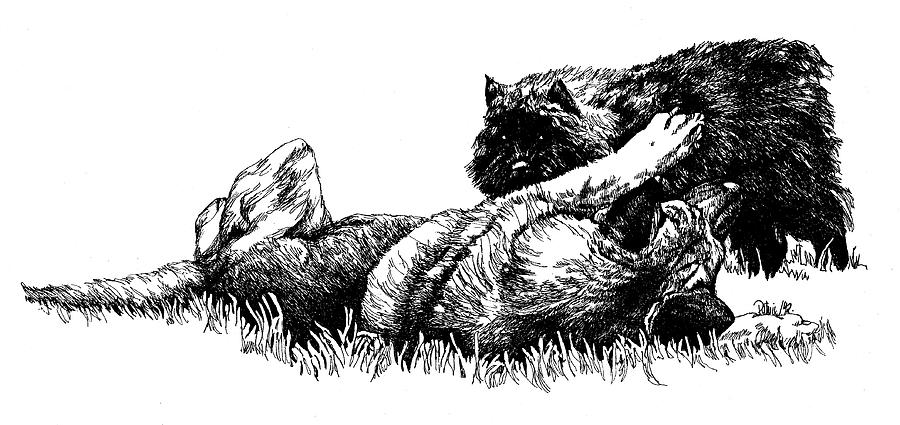 Shepherd and Bouvier pup Drawing by Patrice Clarkson
