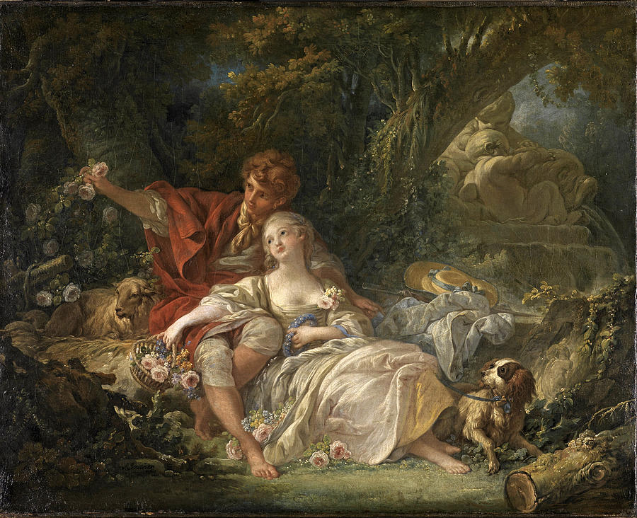 Shepherd and Shepherdess Painting by Francois Boucher