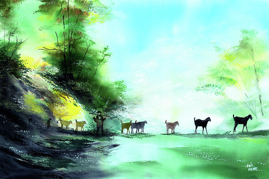 Shepherd Painting by Anil Nene