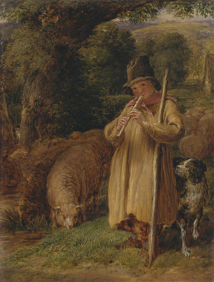 Shepherd Boy Playing a Flute Painting by John Linnell
