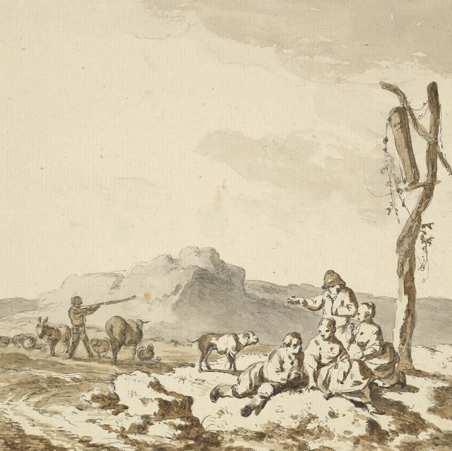 Shepherds at Rest Drawing by Ferdinand Kobell